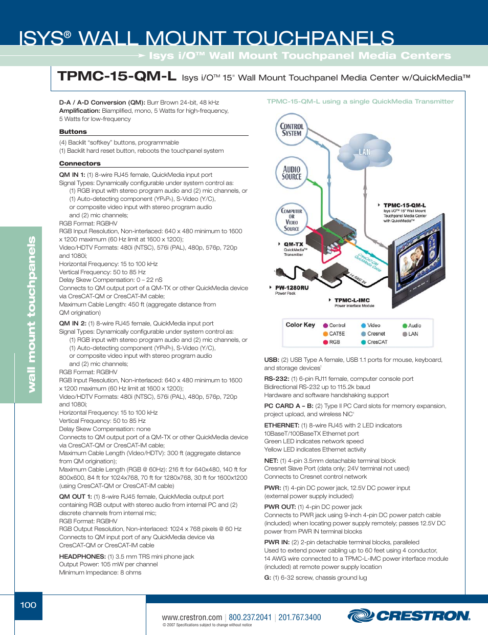 48399_100.pdf, Isys, Wall mount touchpanels | Tpmc-15-qm-l, Wa ll mount touchpanels, Isys i/o, Wall mount touchpanel media centers | Crestron electronic Isys TPS-3100L User Manual | Page 42 / 68