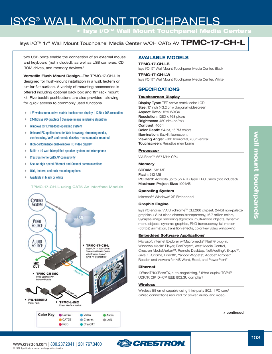 48399_103.pdf, Isys, Wall mount touchpanels | Tpmc-17-ch-l, W a ll mount touchpanels, Isys i/o, Wall mount touchpanel media centers | Crestron electronic Isys TPS-3100L User Manual | Page 45 / 68