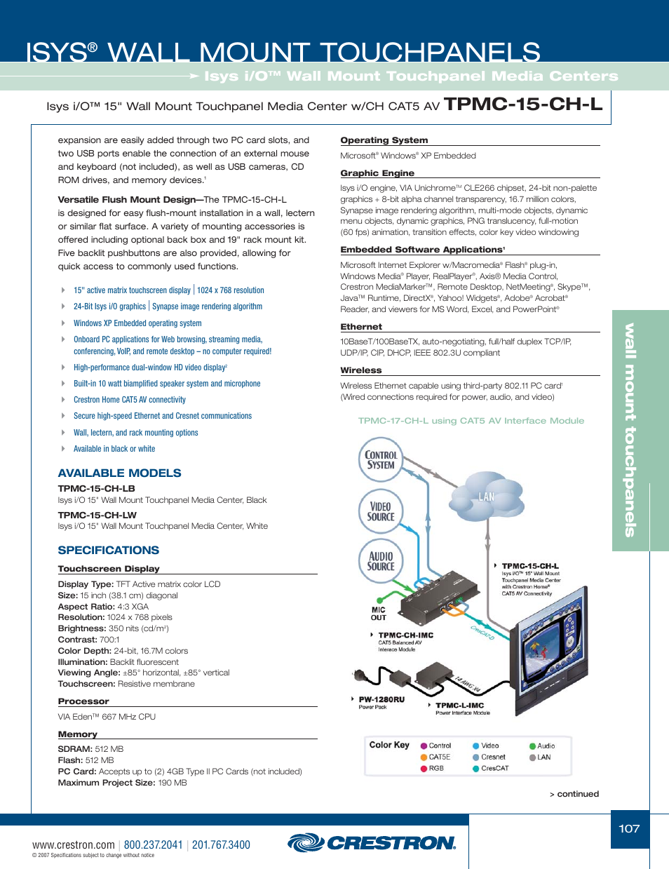 48399_107.pdf, Isys, Wall mount touchpanels | Tpmc-15-ch-l, W a ll mount touchpanels, Isys i/o, Wall mount touchpanel media centers | Crestron electronic Isys TPS-3100L User Manual | Page 49 / 68