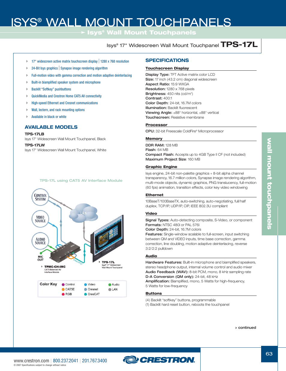 48399_063.pdf, Isys, Wall mount touchpanels | Tps-17l, W a ll mount touchpanels | Crestron electronic Isys TPS-3100L User Manual | Page 5 / 68