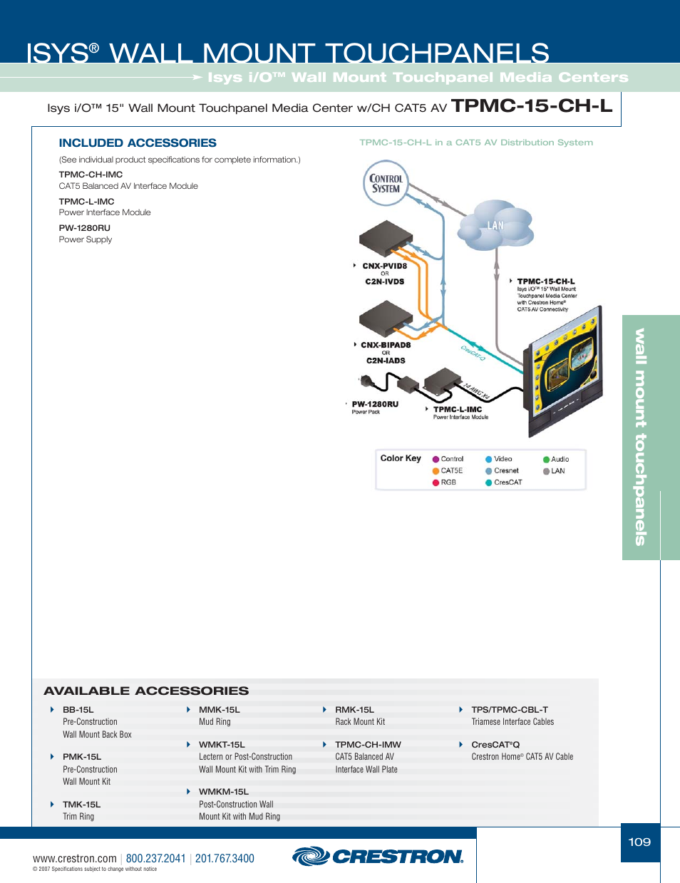48399_109.pdf, Isys, Wall mount touchpanels | Tpmc-15-ch-l, W a ll mount touchpanels, Isys i/o, Wall mount touchpanel media centers | Crestron electronic Isys TPS-3100L User Manual | Page 51 / 68