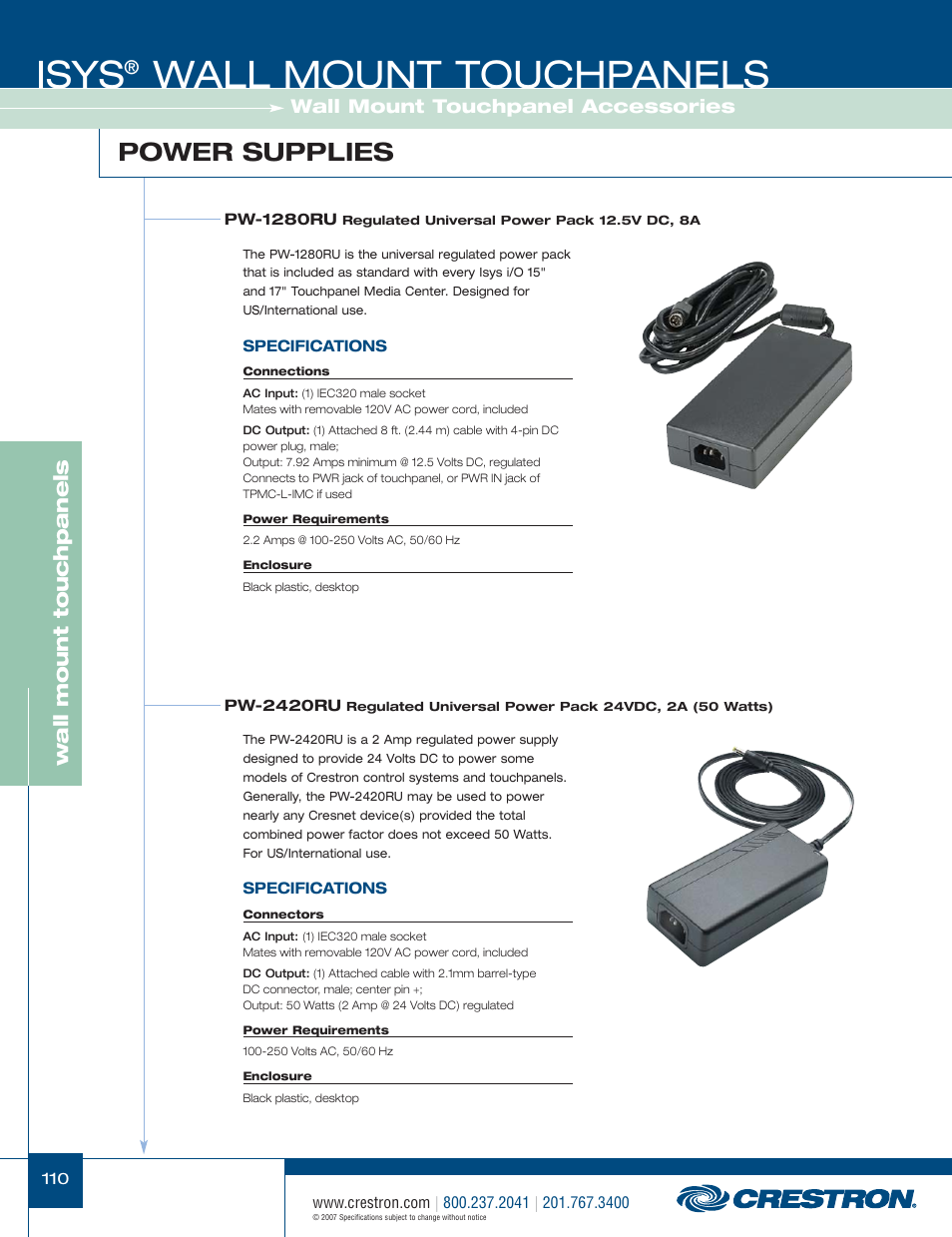 48399_110.pdf, Isys, Wall mount touchpanels | Power supplies, Wa ll mount touchpanels, Wall mount touchpanel accessories | Crestron electronic Isys TPS-3100L User Manual | Page 52 / 68