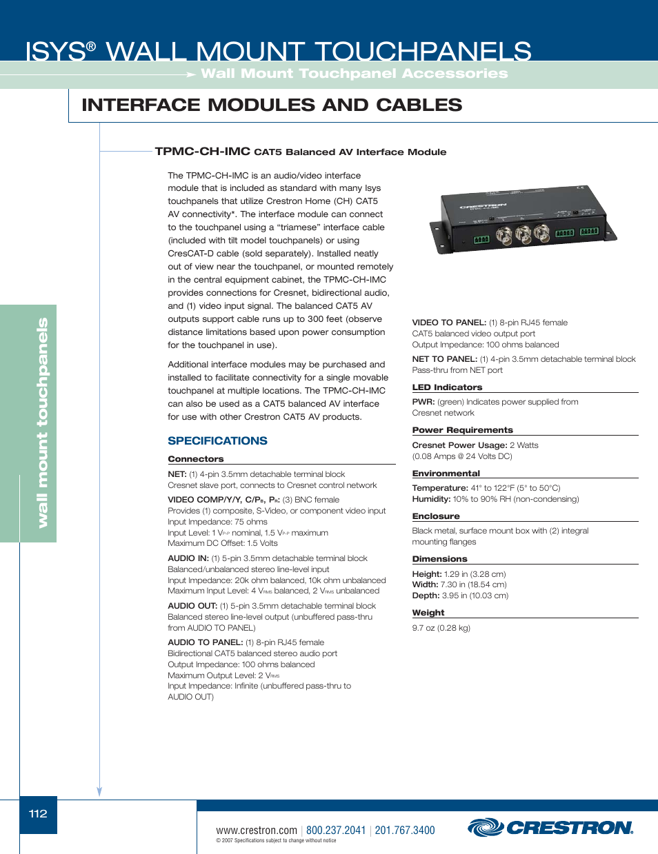 48399_112.pdf, Isys, Wall mount touchpanels | Interface modules and cables, Wa ll mount touchpanels, Wall mount touchpanel accessories | Crestron electronic Isys TPS-3100L User Manual | Page 54 / 68
