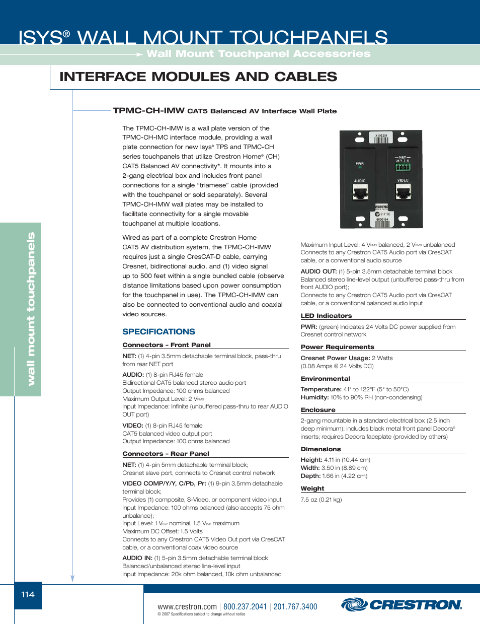 48399_114.pdf, Isys, Wall mount touchpanels | Interface modules and cables, Wa ll mount touchpanels, Wall mount touchpanel accessories | Crestron electronic Isys TPS-3100L User Manual | Page 56 / 68