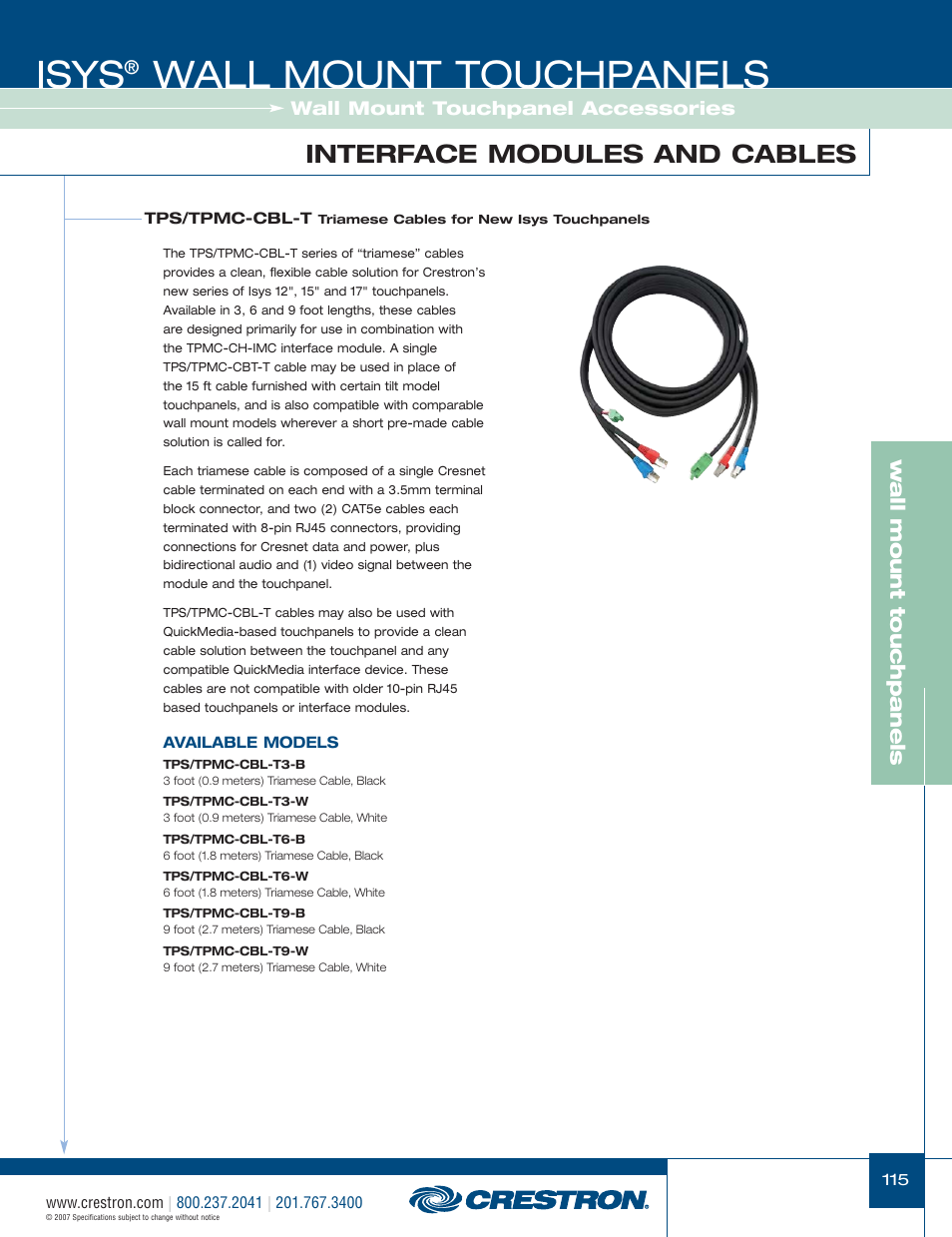 48399_115.pdf, Isys, Wall mount touchpanels | Interface modules and cables, W a ll mount touchpanels, Wall mount touchpanel accessories | Crestron electronic Isys TPS-3100L User Manual | Page 57 / 68