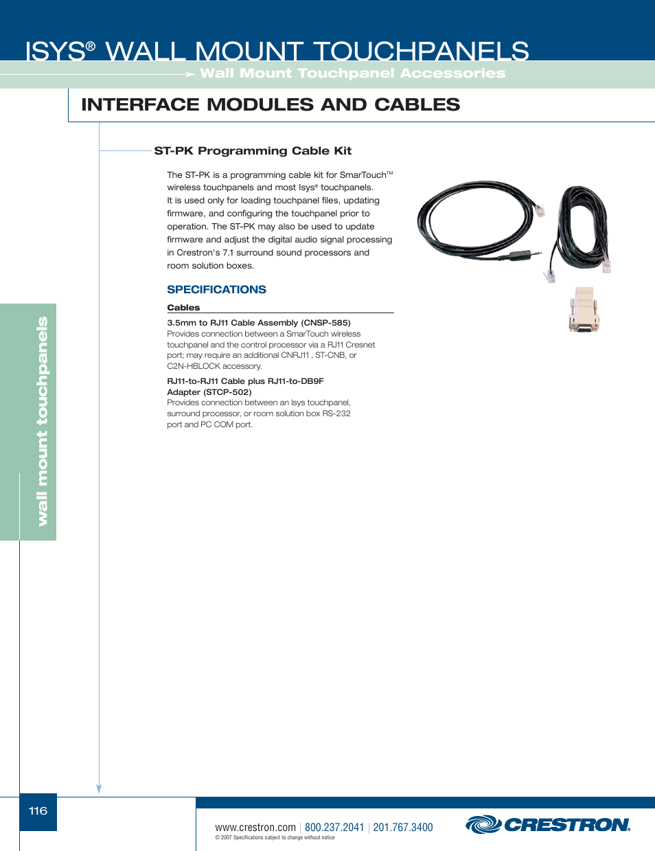 48399_116.pdf, Isys, Wall mount touchpanels | Interface modules and cables, Wa ll mount touchpanels | Crestron electronic Isys TPS-3100L User Manual | Page 58 / 68