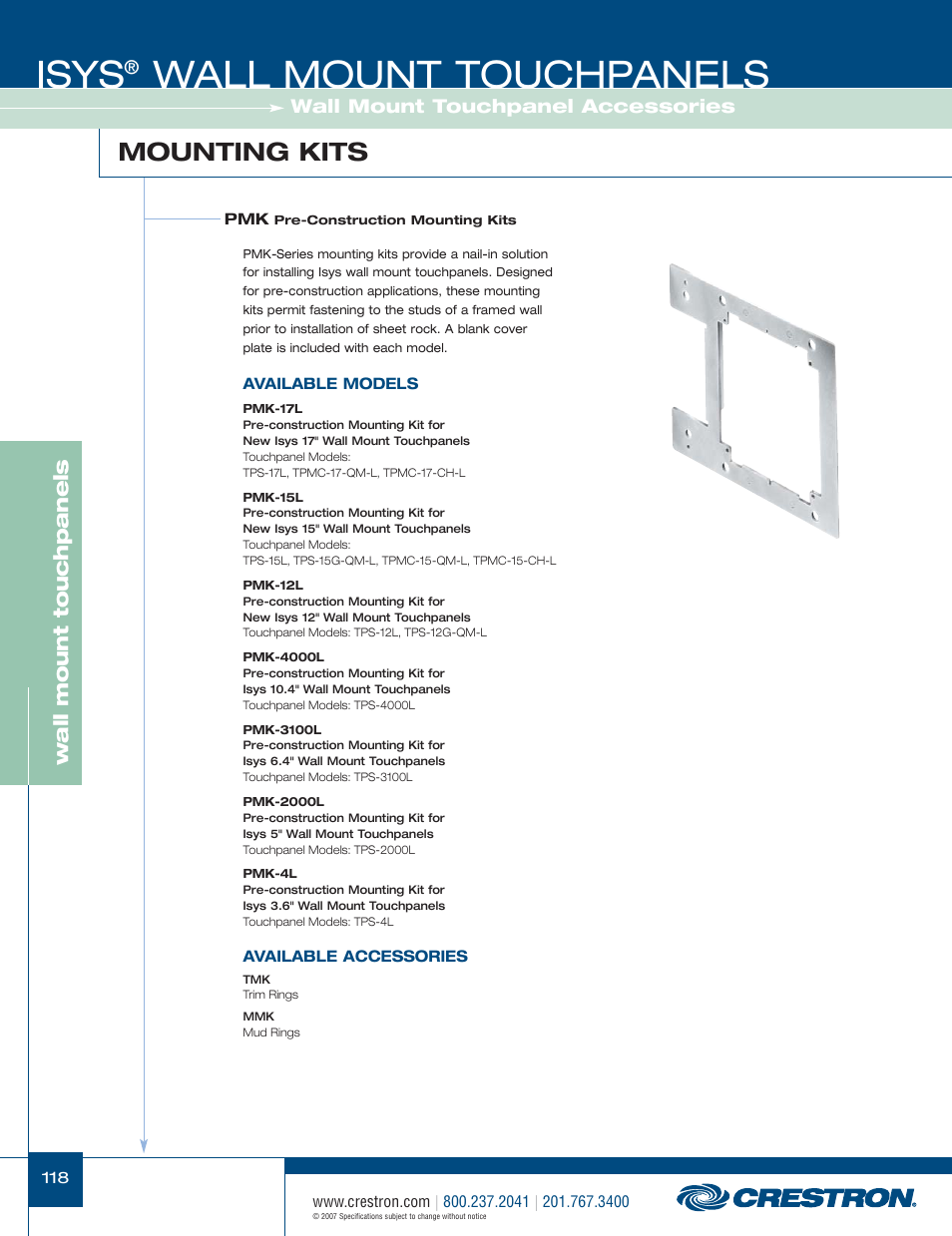 48399_118.pdf, Isys, Wall mount touchpanels | Mounting kits, Wa ll mount touchpanels | Crestron electronic Isys TPS-3100L User Manual | Page 60 / 68