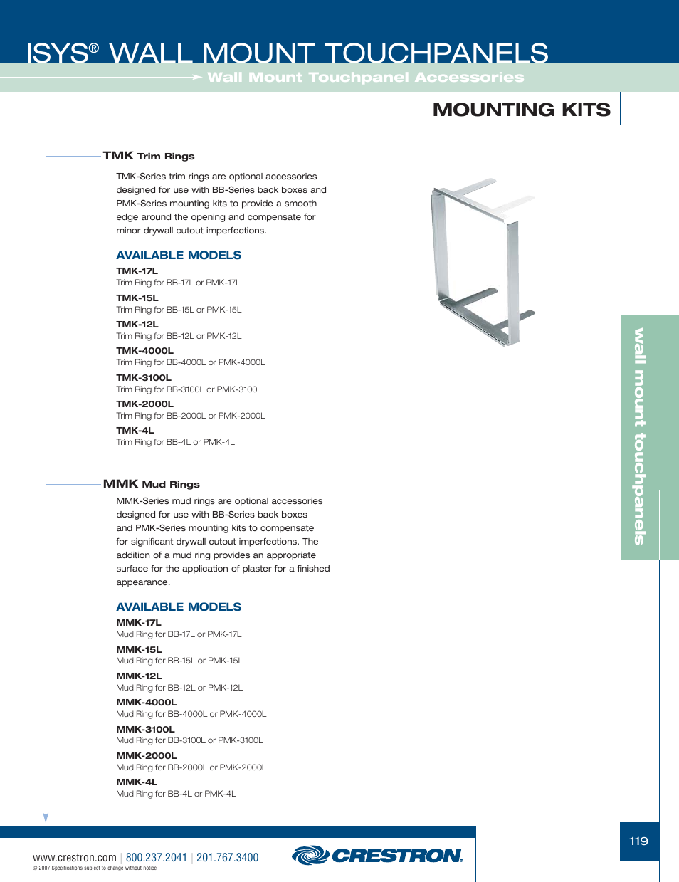 48399_119.pdf, Isys, Wall mount touchpanels | Mounting kits, W a ll mount touchpanels, Wall mount touchpanel accessories | Crestron electronic Isys TPS-3100L User Manual | Page 61 / 68