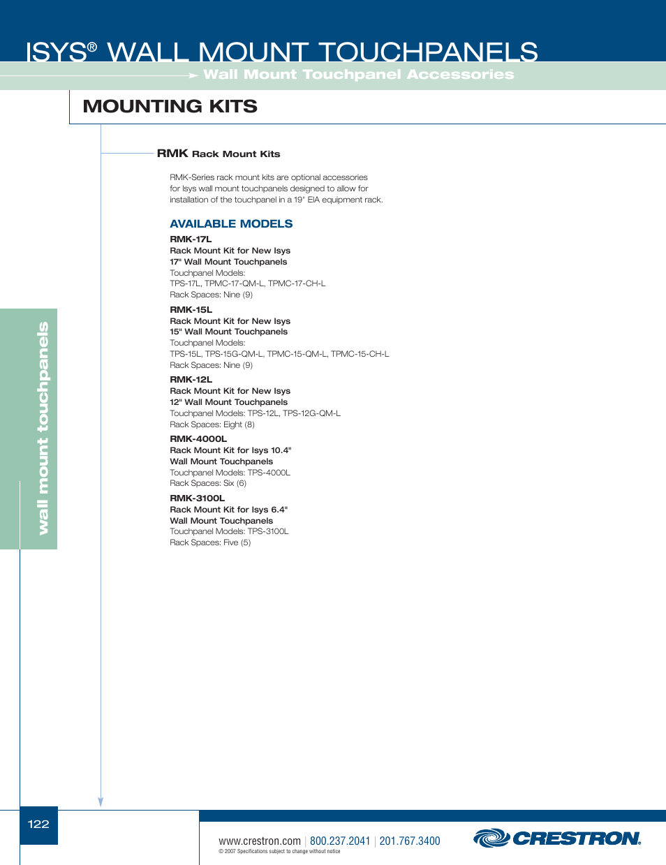 48399_122.pdf, Isys, Wall mount touchpanels | Mounting kits, Wa ll mount touchpanels | Crestron electronic Isys TPS-3100L User Manual | Page 64 / 68
