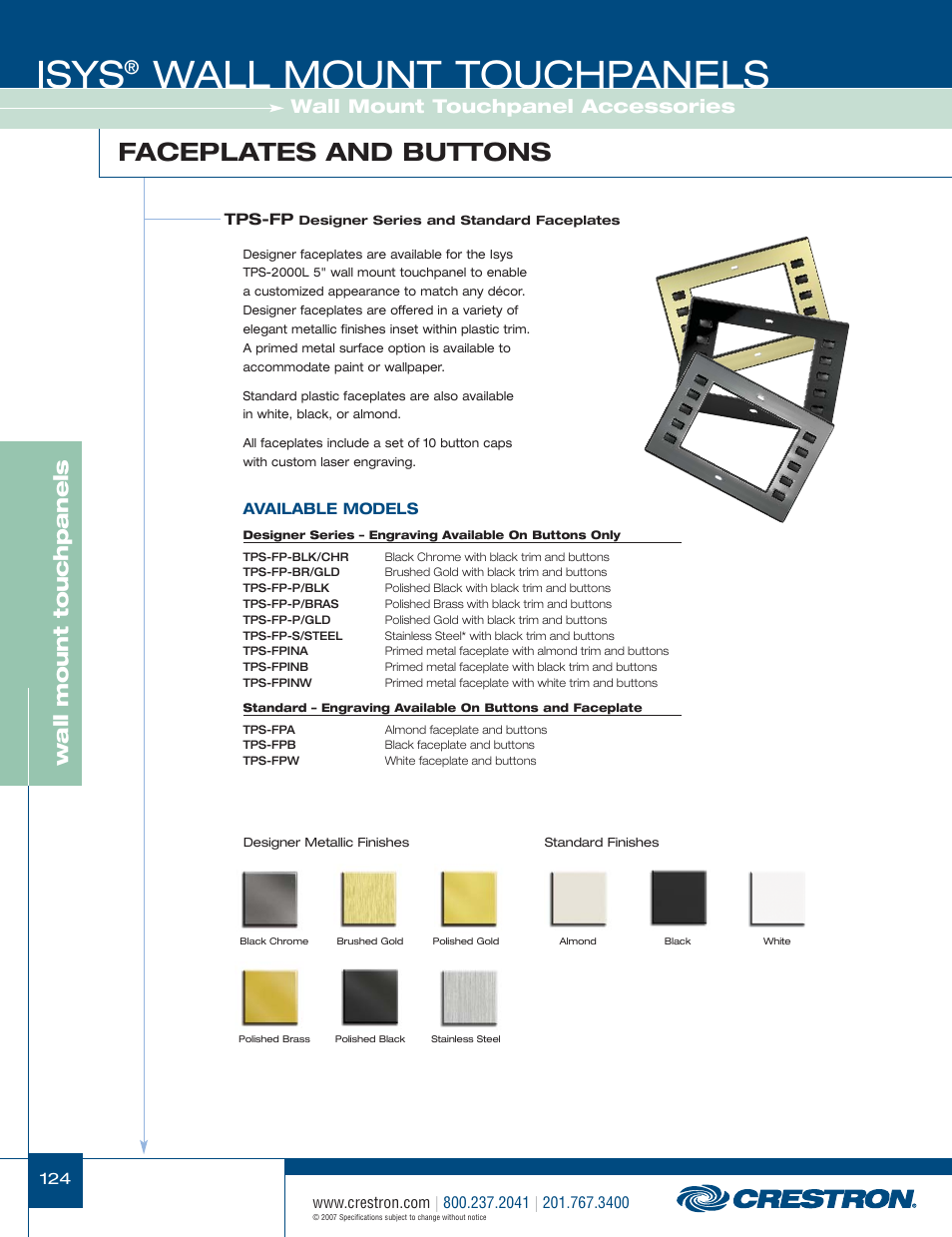 48399_124.pdf, Isys, Wall mount touchpanels | Faceplates and buttons, Wa ll mount touchpanels, Wall mount touchpanel accessories | Crestron electronic Isys TPS-3100L User Manual | Page 66 / 68