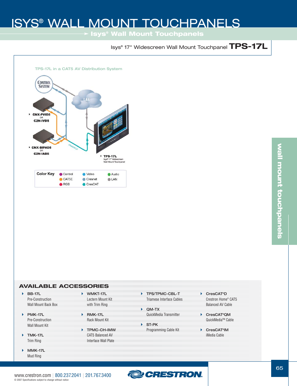 48399_065.pdf, Isys, Wall mount touchpanels | Tps-17l, W a ll mount touchpanels | Crestron electronic Isys TPS-3100L User Manual | Page 7 / 68