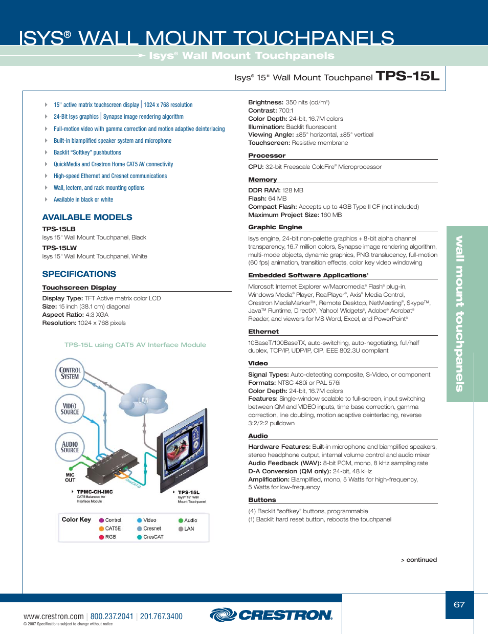 48399_067.pdf, Isys, Wall mount touchpanels | Tps-15l, W a ll mount touchpanels | Crestron electronic Isys TPS-3100L User Manual | Page 9 / 68