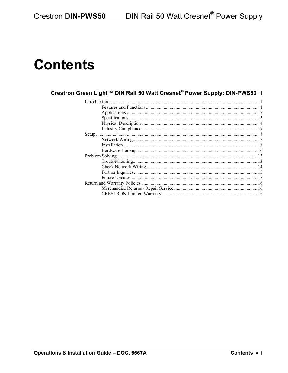 Crestron electronic DIN-PWS50 User Manual | Page 3 / 24