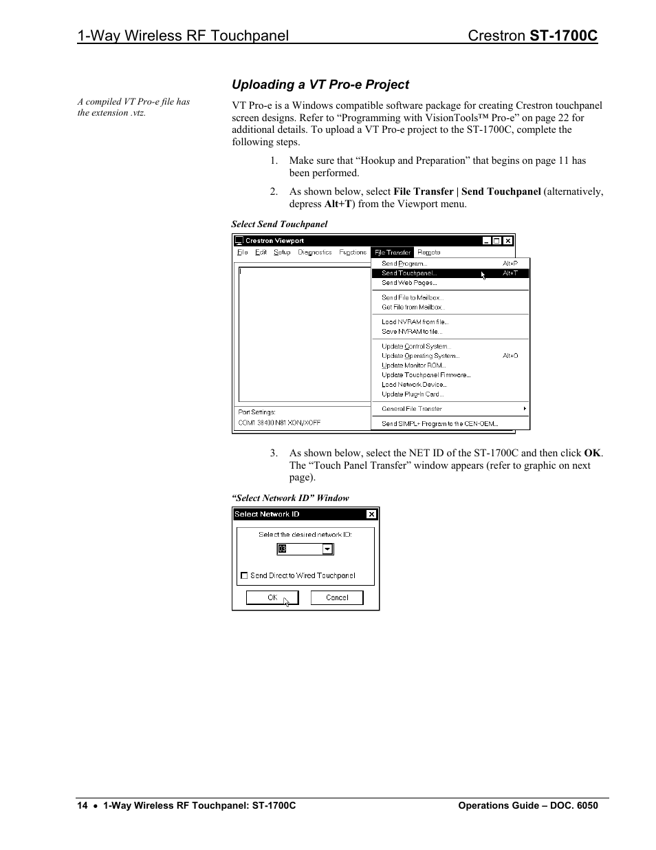 Uploading a vt pro-e project, Way wireless rf touchpanel crestron st-1700c | Crestron electronic ST-1700C User Manual | Page 18 / 40