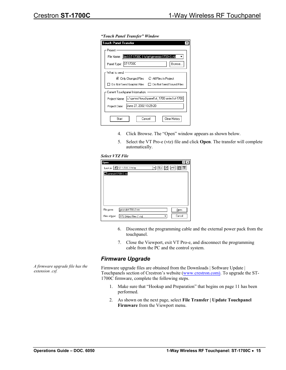 Firmware upgrade | Crestron electronic ST-1700C User Manual | Page 19 / 40