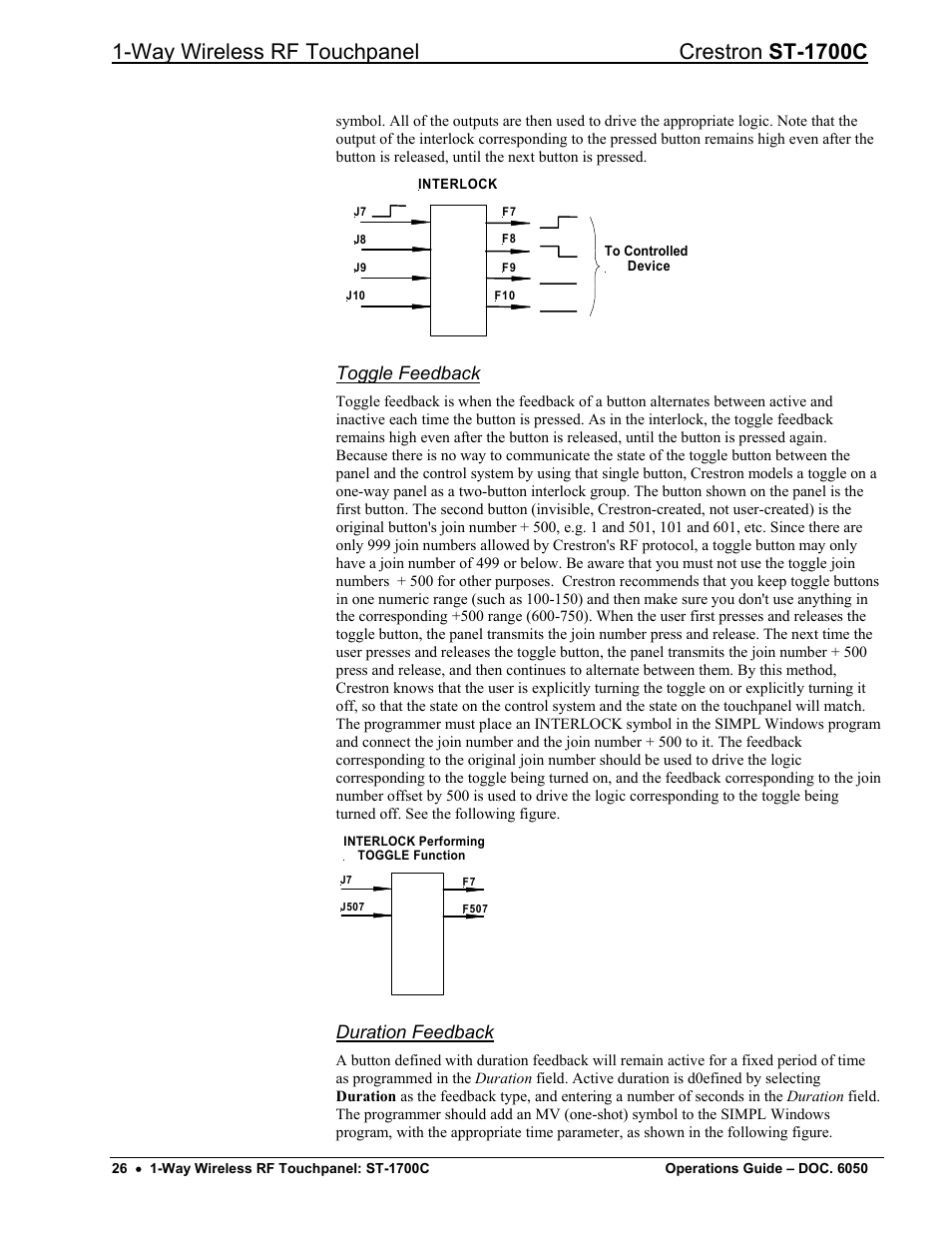 Way wireless rf touchpanel crestron st-1700c, Toggle feedback, Duration feedback | Crestron electronic ST-1700C User Manual | Page 30 / 40