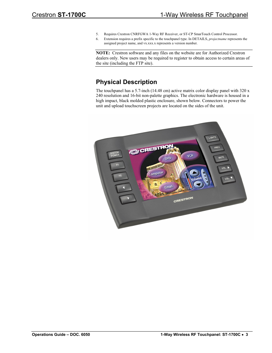 Physical description | Crestron electronic ST-1700C User Manual | Page 7 / 40