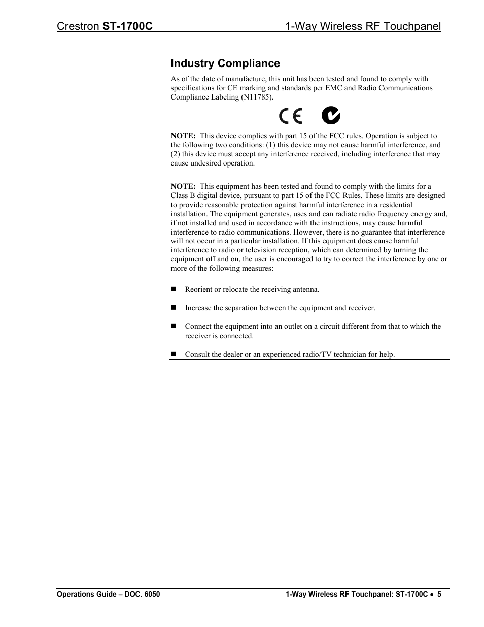 Industry compliance | Crestron electronic ST-1700C User Manual | Page 9 / 40