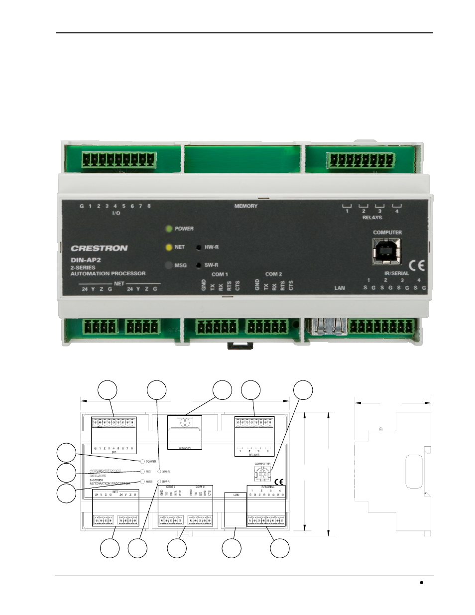 Physical description, Crestron din-ap2 din rail control processor | Crestron electronic DIN Rail Control Processor DIN-AP2 User Manual | Page 11 / 40