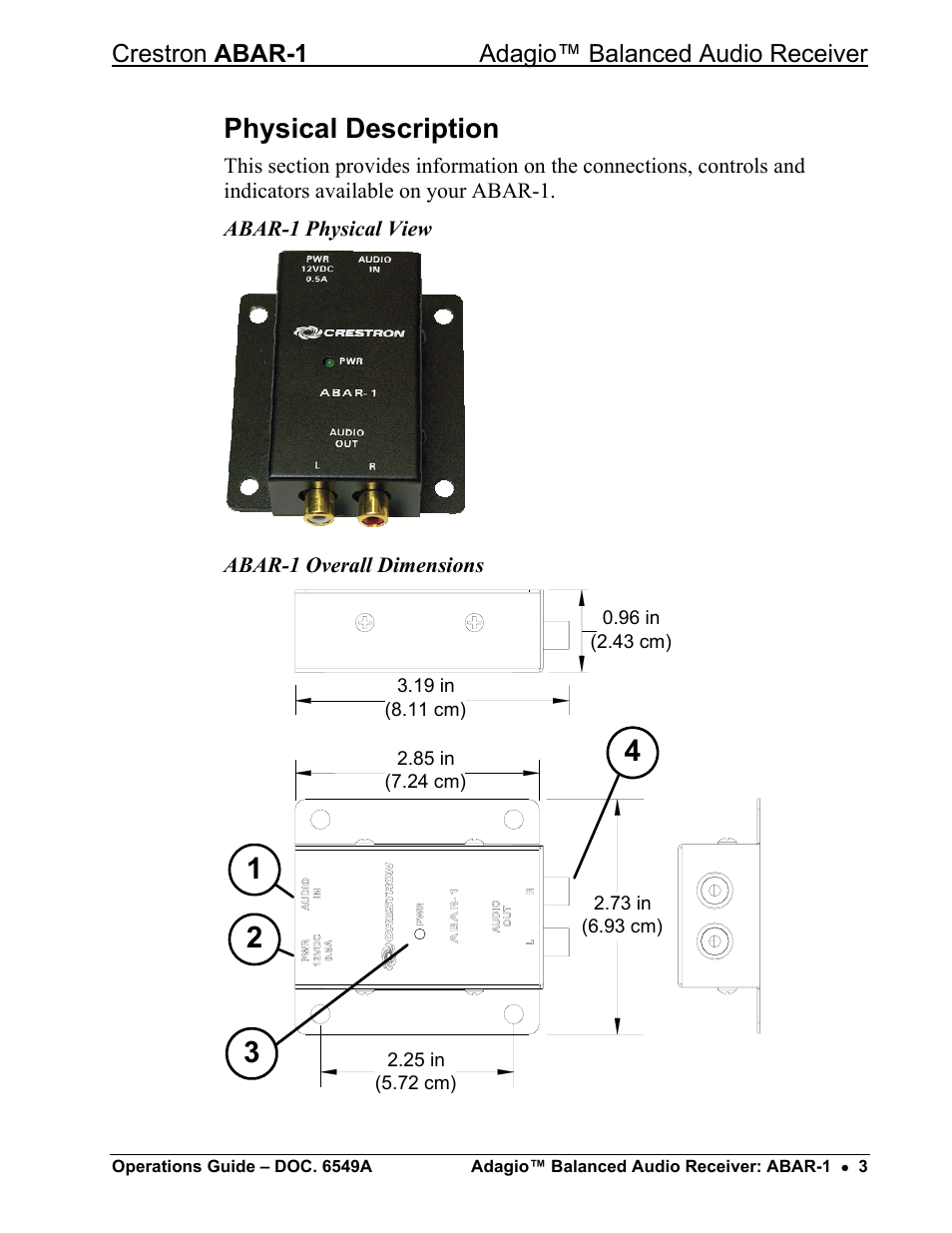 Physical description | Crestron electronic ABAR-1 User Manual | Page 7 / 16
