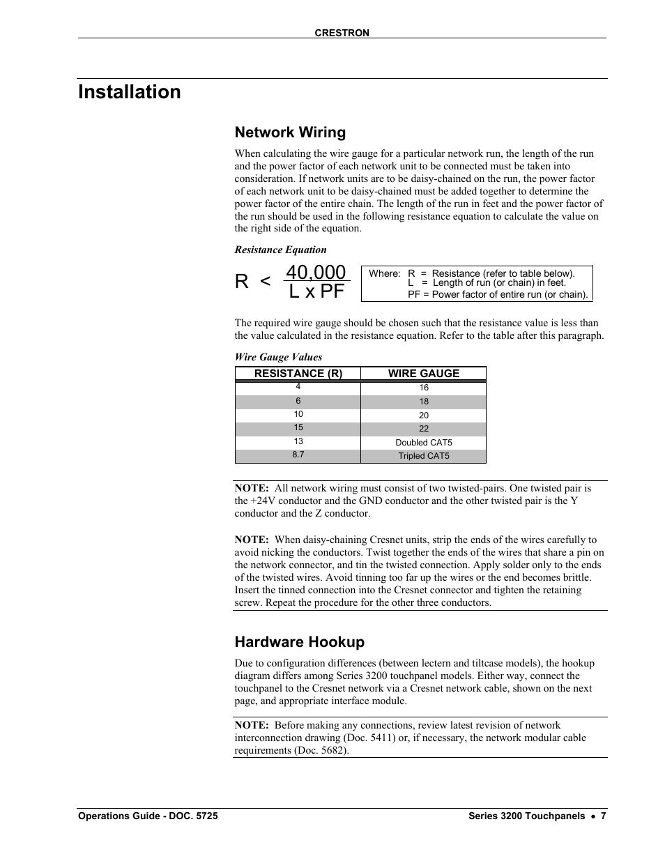 Installation, Network wiring, Hardware hookup | Crestron electronic 3200 User Manual | Page 11 / 32