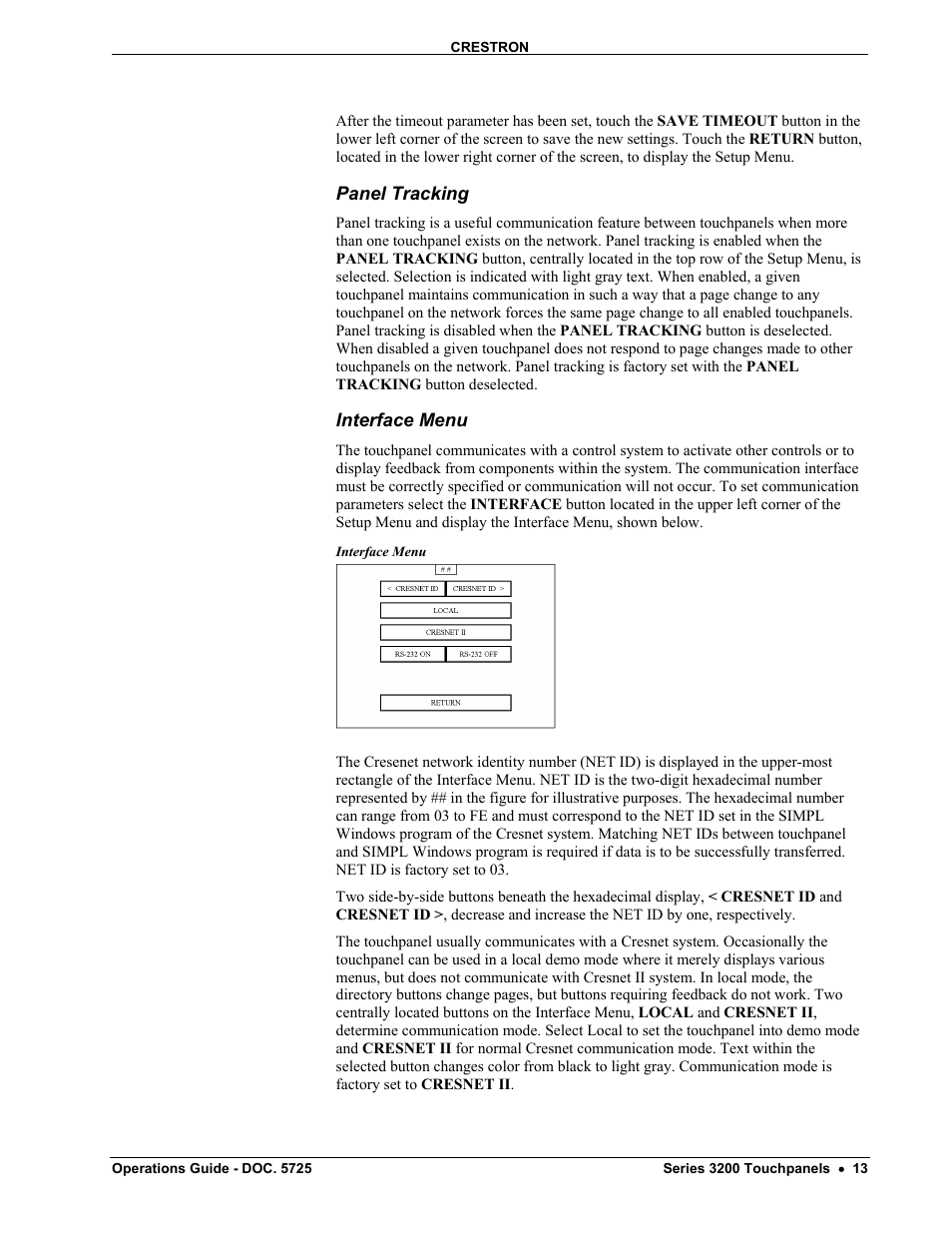 Panel tracking, Interface menu, Ge 13 | Crestron electronic 3200 User Manual | Page 17 / 32