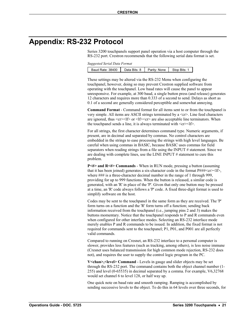 Appendix: rs-232 protocol | Crestron electronic 3200 User Manual | Page 25 / 32