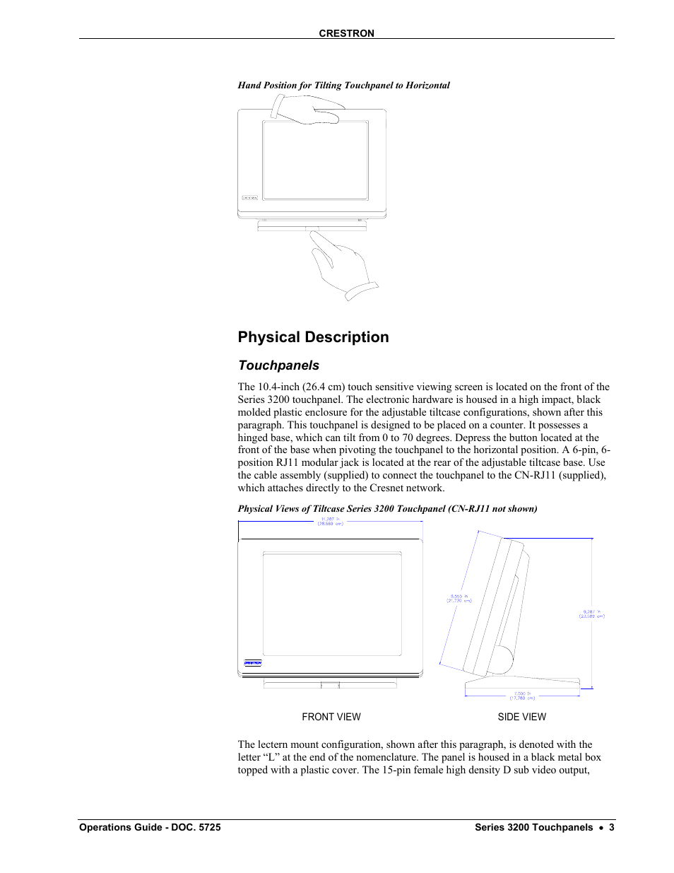 Physical description, Touchpanels | Crestron electronic 3200 User Manual | Page 7 / 32