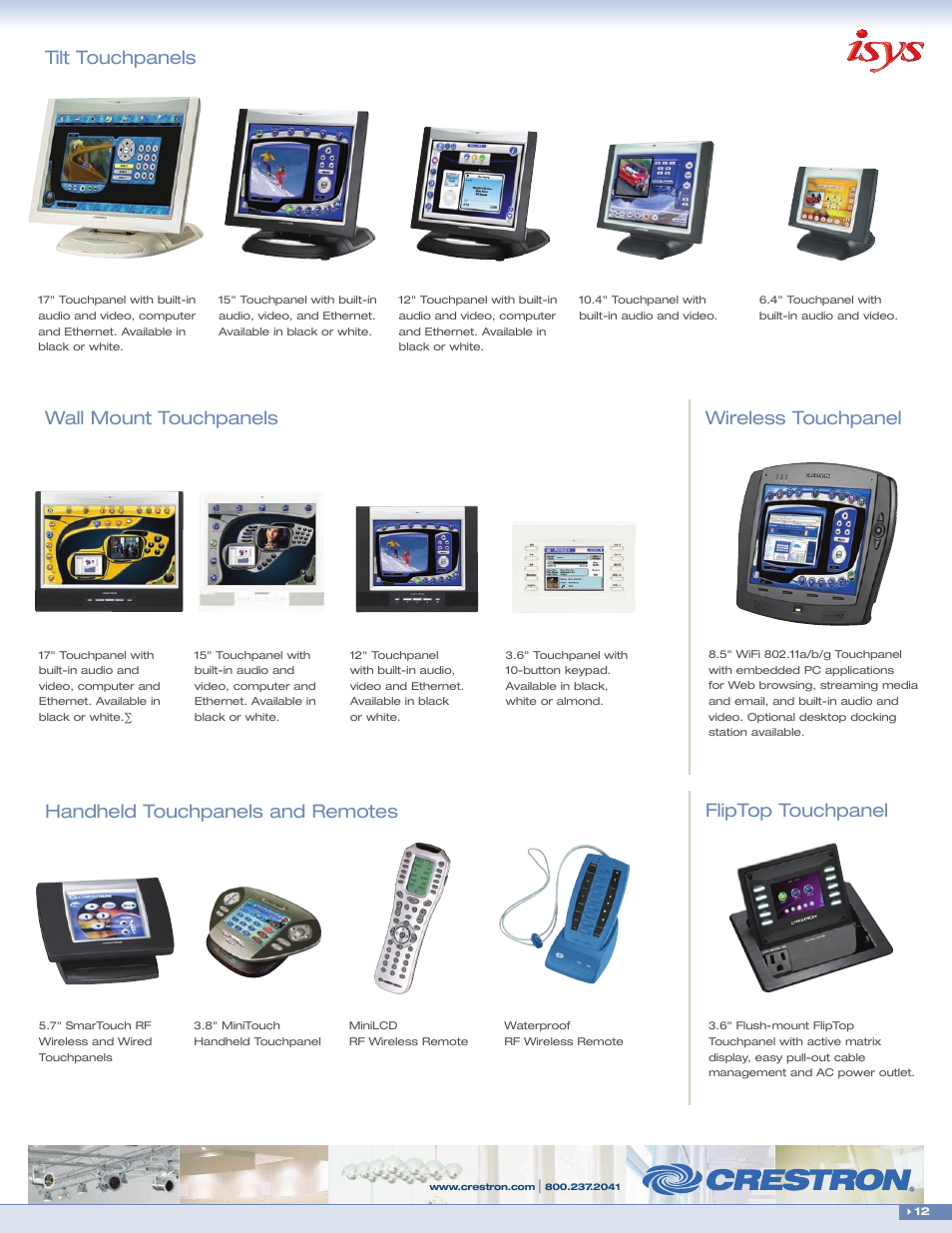 Tilt touchpanels, Wireless touchpanel, Fliptop touchpanel | Crestron electronic CLS-C6 User Manual | Page 13 / 14