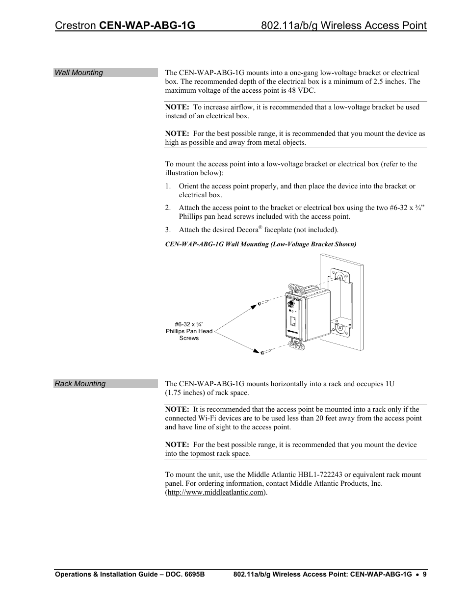 Crestron electronic One-Gang 802.11a/b/g Wireless Access Point CEN-WAP-ABG-1G User Manual | Page 13 / 56