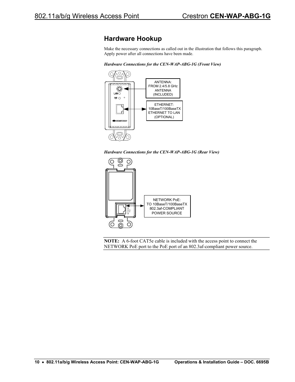 Hardware hookup | Crestron electronic One-Gang 802.11a/b/g Wireless Access Point CEN-WAP-ABG-1G User Manual | Page 14 / 56