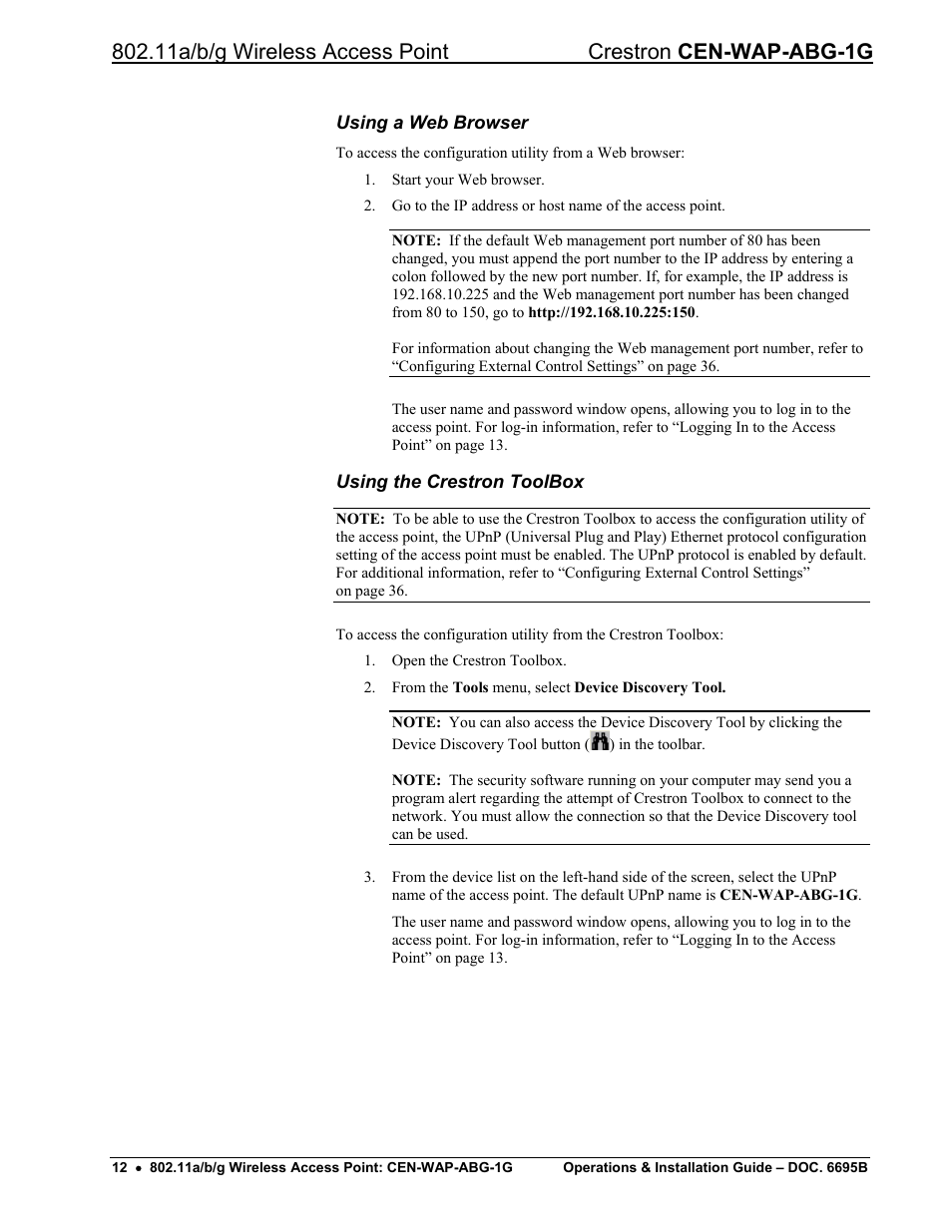 Crestron electronic One-Gang 802.11a/b/g Wireless Access Point CEN-WAP-ABG-1G User Manual | Page 16 / 56