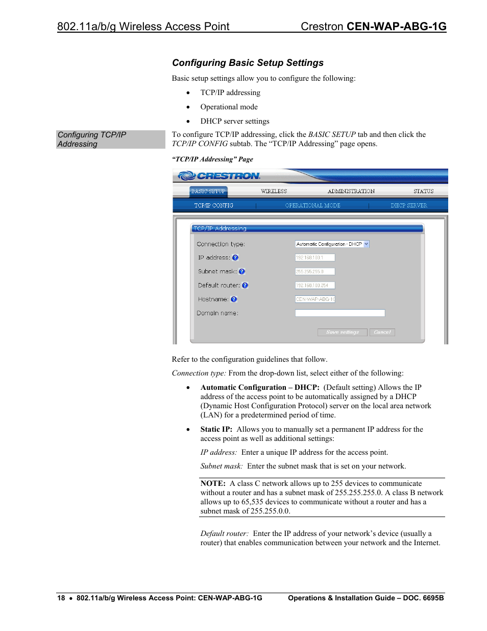 Crestron electronic One-Gang 802.11a/b/g Wireless Access Point CEN-WAP-ABG-1G User Manual | Page 22 / 56