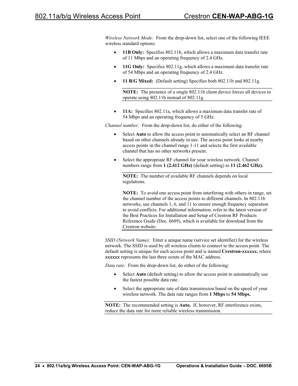 Crestron electronic One-Gang 802.11a/b/g Wireless Access Point CEN-WAP-ABG-1G User Manual | Page 28 / 56