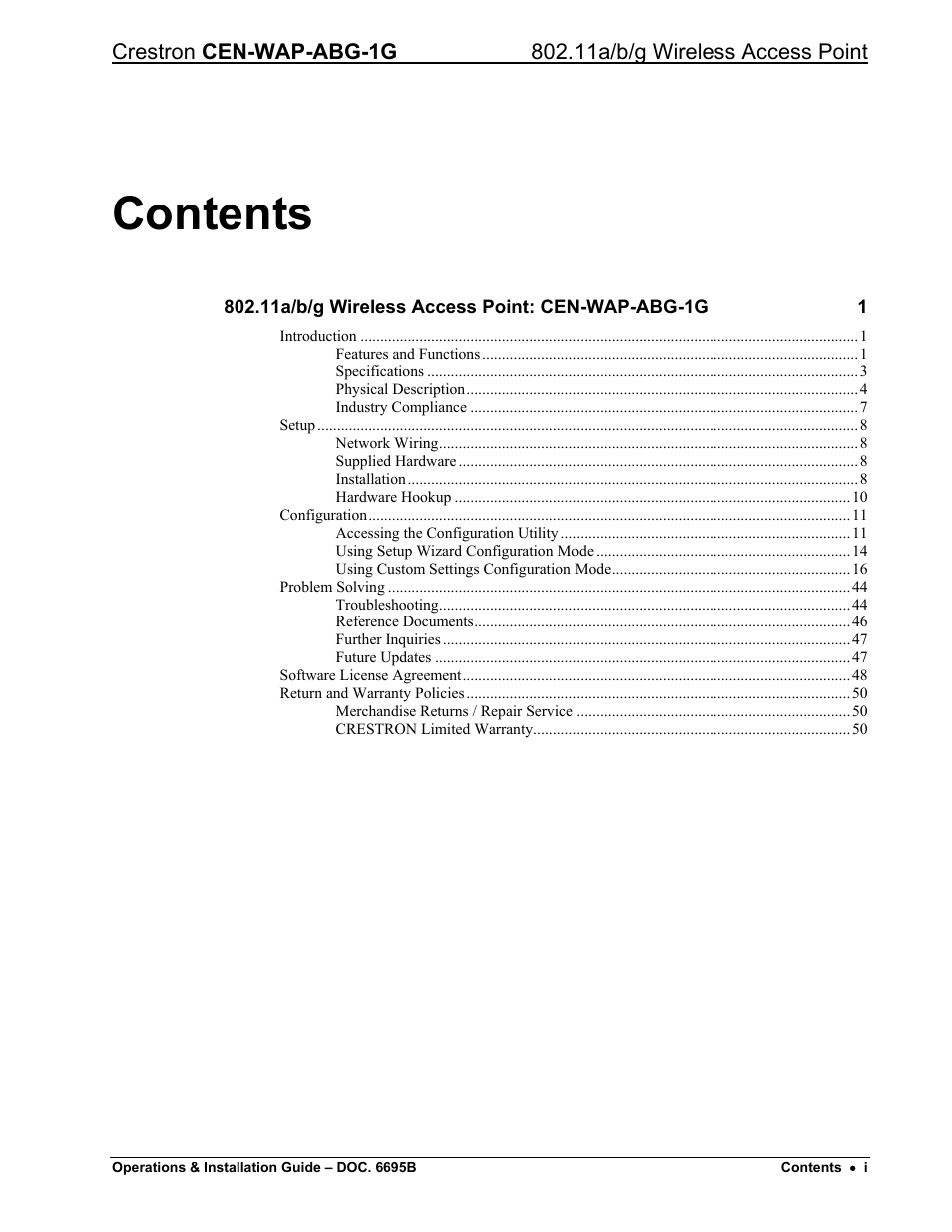 Crestron electronic One-Gang 802.11a/b/g Wireless Access Point CEN-WAP-ABG-1G User Manual | Page 3 / 56