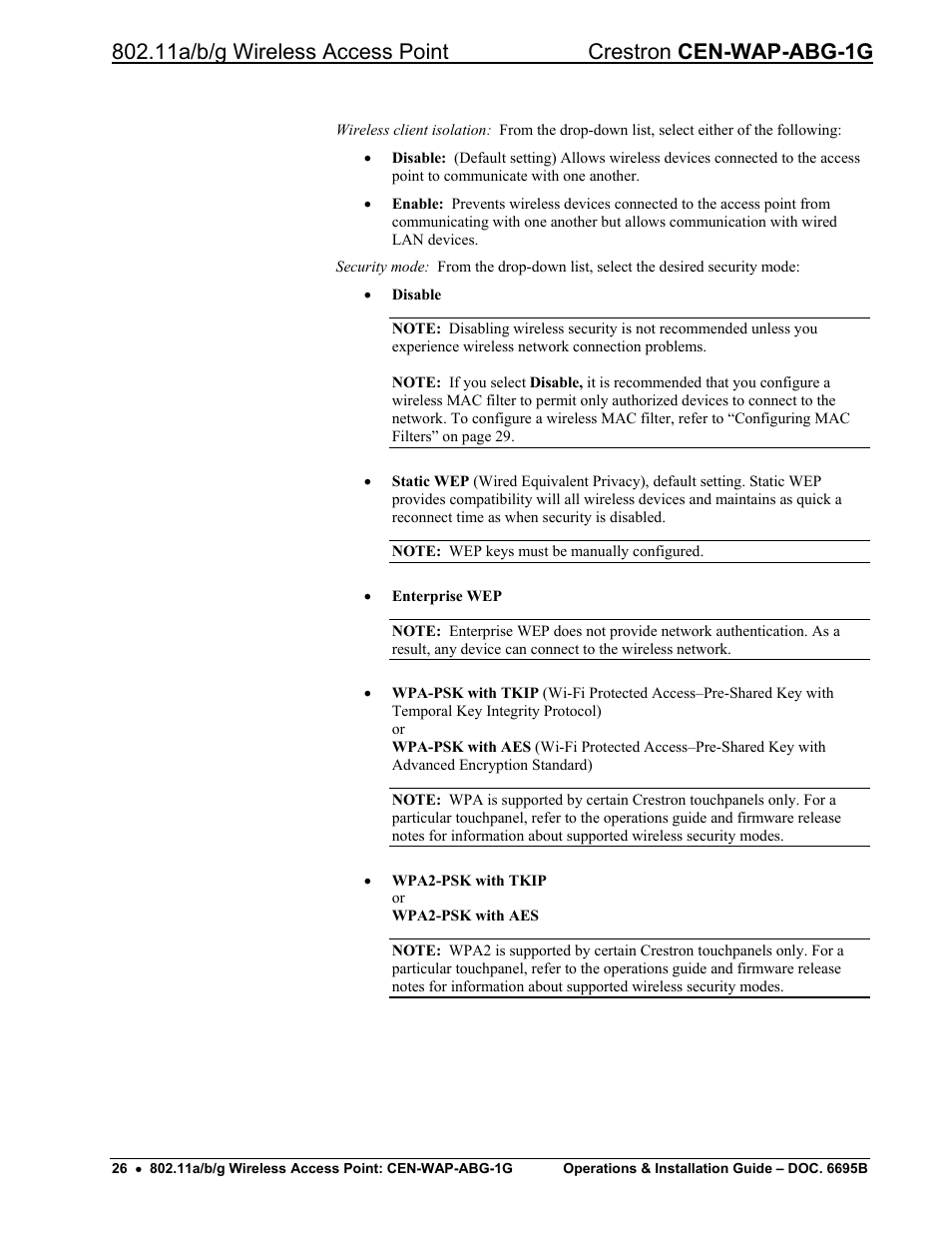 Crestron electronic One-Gang 802.11a/b/g Wireless Access Point CEN-WAP-ABG-1G User Manual | Page 30 / 56