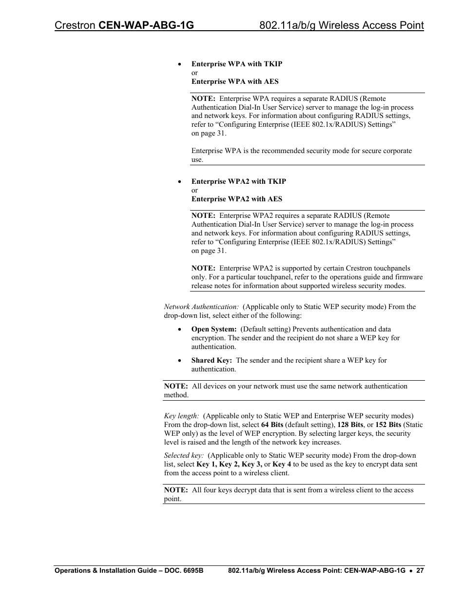 Crestron electronic One-Gang 802.11a/b/g Wireless Access Point CEN-WAP-ABG-1G User Manual | Page 31 / 56