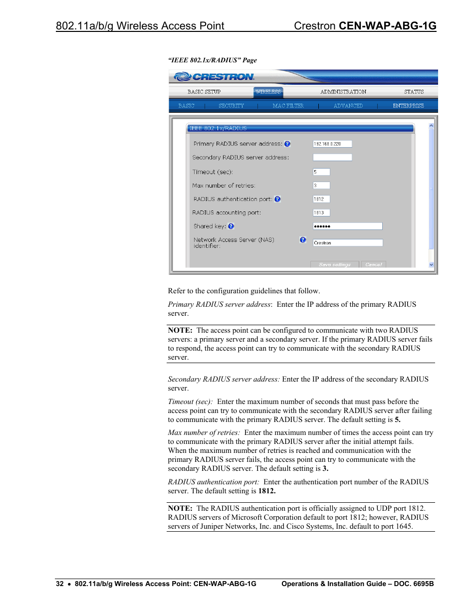 Crestron electronic One-Gang 802.11a/b/g Wireless Access Point CEN-WAP-ABG-1G User Manual | Page 36 / 56