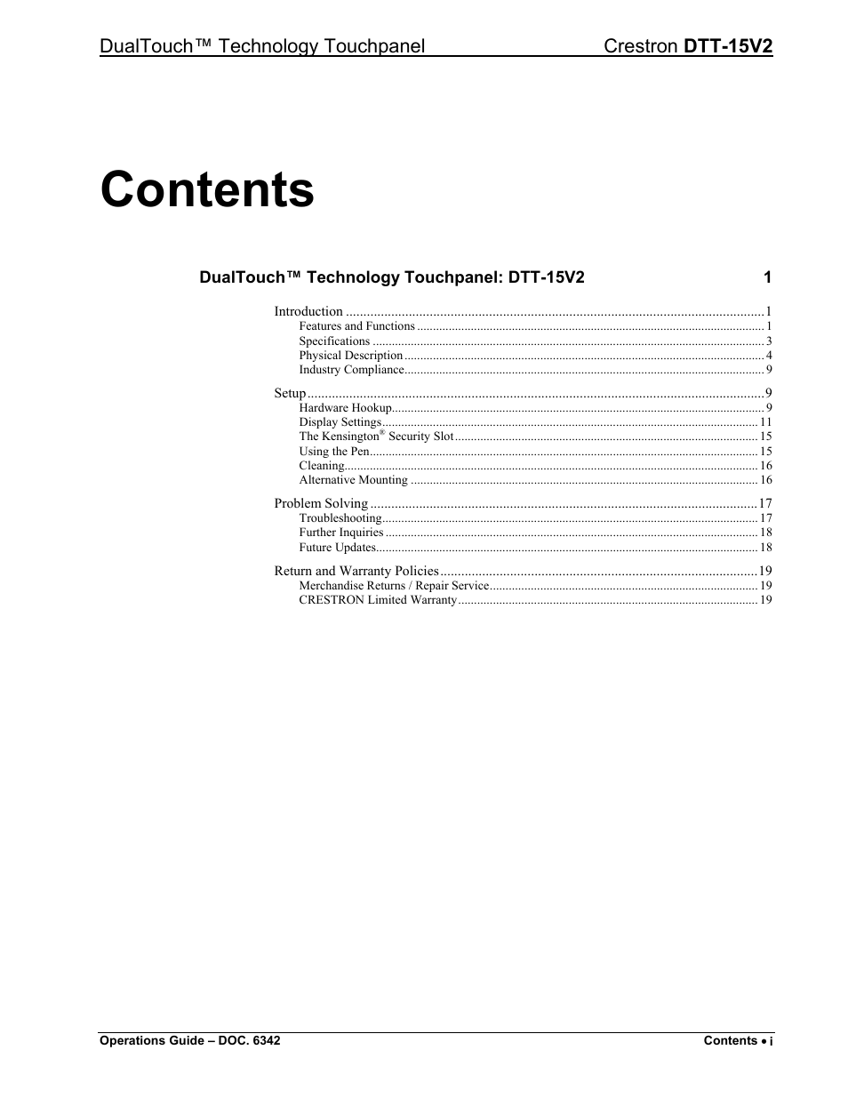 Crestron electronic DTT-15V2 User Manual | Page 3 / 24