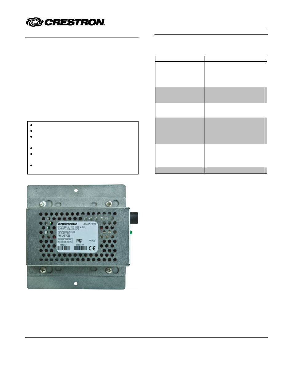 Crestron electronic GLA-PWSI50 User Manual | 8 pages