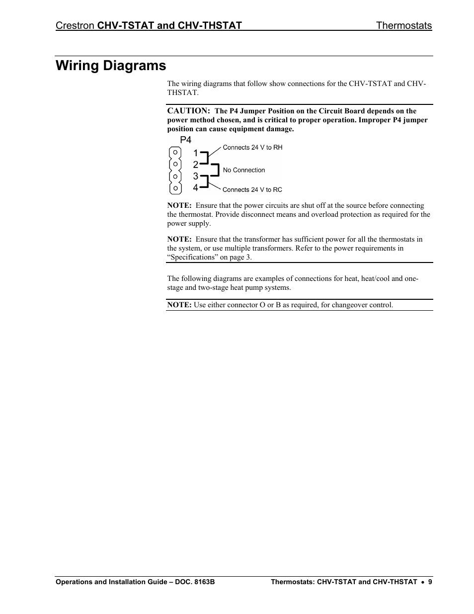 Wiring diagrams, Crestron chv-tstat and chv-thstat thermostats | Crestron electronic CHV-TSTAT User Manual | Page 13 / 48