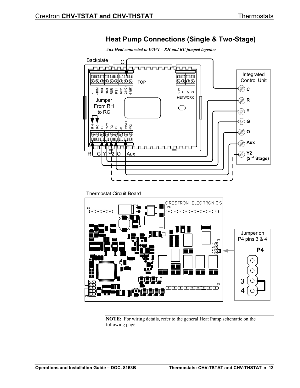 Heat pump connections (single & two-stage), Crestron chv-tstat and chv-thstat thermostats | Crestron electronic CHV-TSTAT User Manual | Page 17 / 48