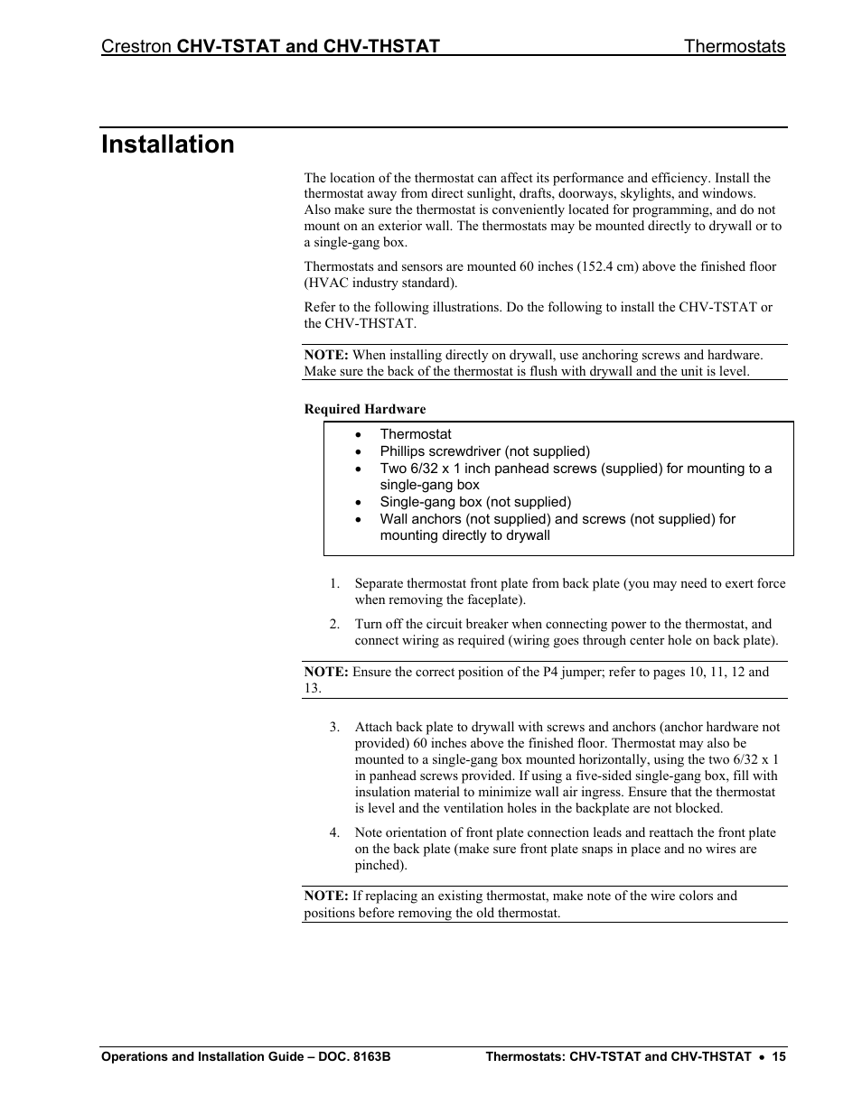 Installation, Ge 15 f, Crestron chv-tstat and chv-thstat thermostats | Crestron electronic CHV-TSTAT User Manual | Page 19 / 48