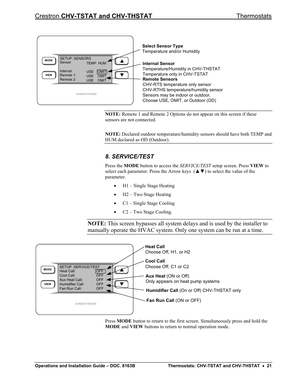 Service/test, Crestron chv-tstat and chv-thstat thermostats | Crestron electronic CHV-TSTAT User Manual | Page 25 / 48