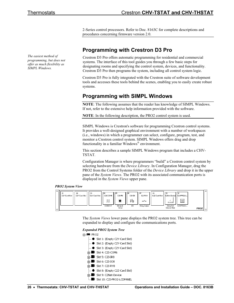 Programming with crestron d3 pro, Programming with simpl windows, Thermostats crestron chv-tstat and chv-thstat | Crestron electronic CHV-TSTAT User Manual | Page 30 / 48