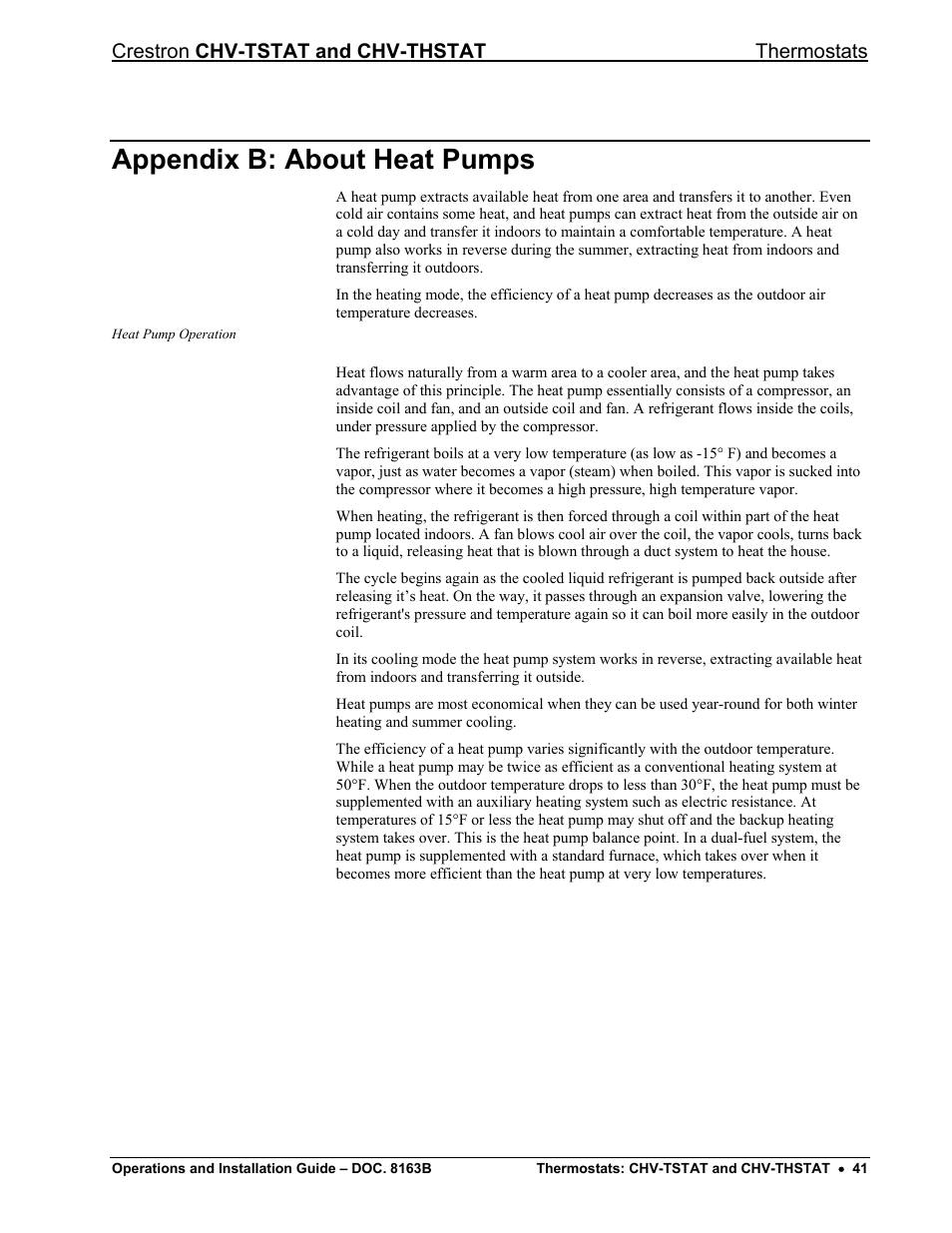 Appendix b: about heat pumps, Crestron chv-tstat and chv-thstat thermostats | Crestron electronic CHV-TSTAT User Manual | Page 45 / 48