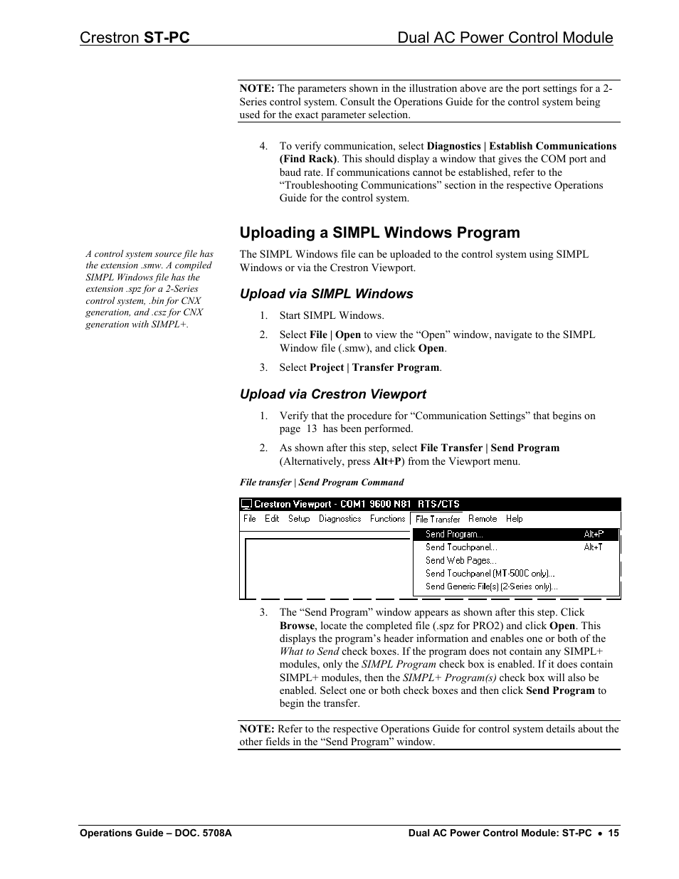Uploading a simpl windows program, Crestron st-pc dual ac power control module | Crestron electronic ST-PC User Manual | Page 19 / 24