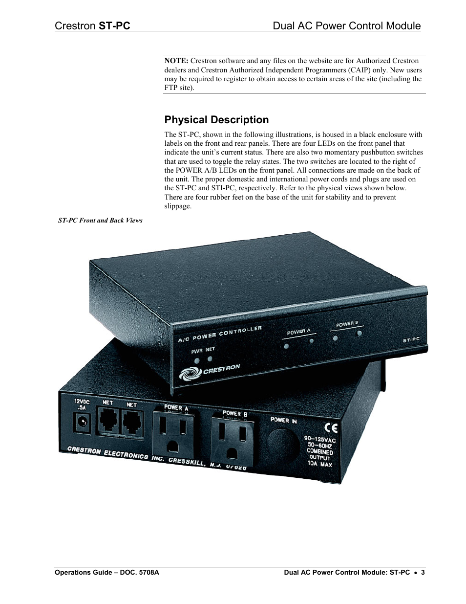 Physical description, Crestron st-pc dual ac power control module | Crestron electronic ST-PC User Manual | Page 7 / 24