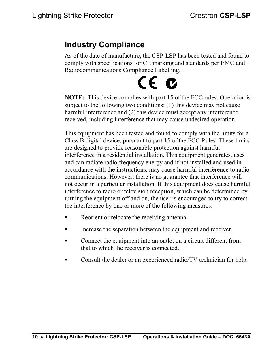 Industry compliance | Crestron electronic CSP-LSP User Manual | Page 14 / 24