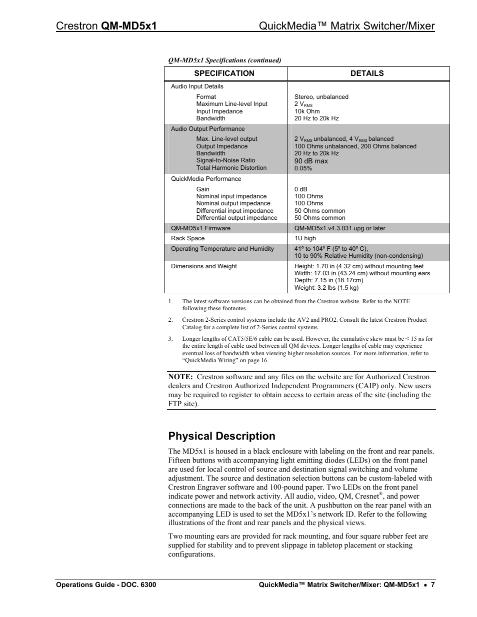 Physical description | Crestron electronic QM-MD5x1 User Manual | Page 11 / 72